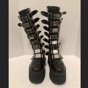 Demonia 5.5” Black Platform Metal Plate Knee Boots